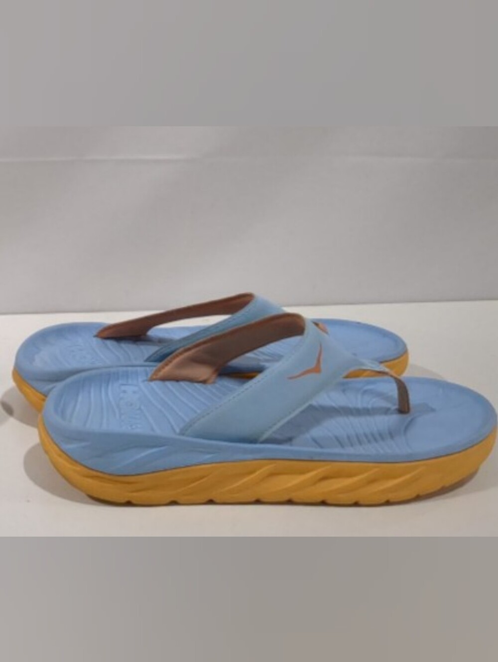 Hoka Ora Recovery Light Blue and Orange Thong Sandals Size M9 W11 - Picture 2 of 5